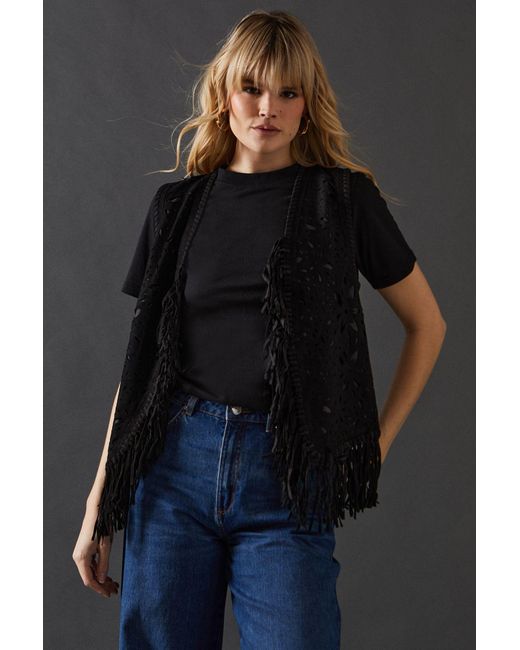 Warehouse Blue Real Suede Fringed Waistcoat