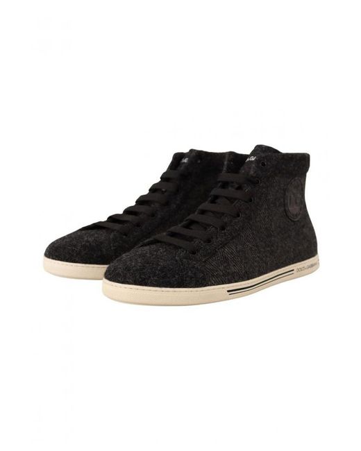 Dolce & Gabbana Black Wool Cotton Casual High Top Sneakers for men