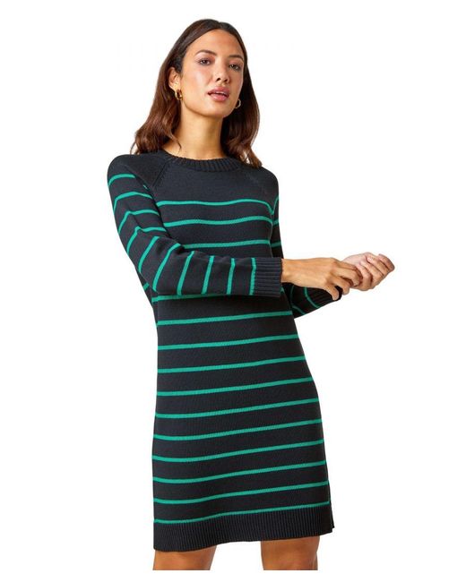 Roman Green Stripe Print Knitted Jumper Dress