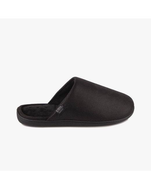 Totes Black Isotoner Square Patterned Smart Mule Slippers for men