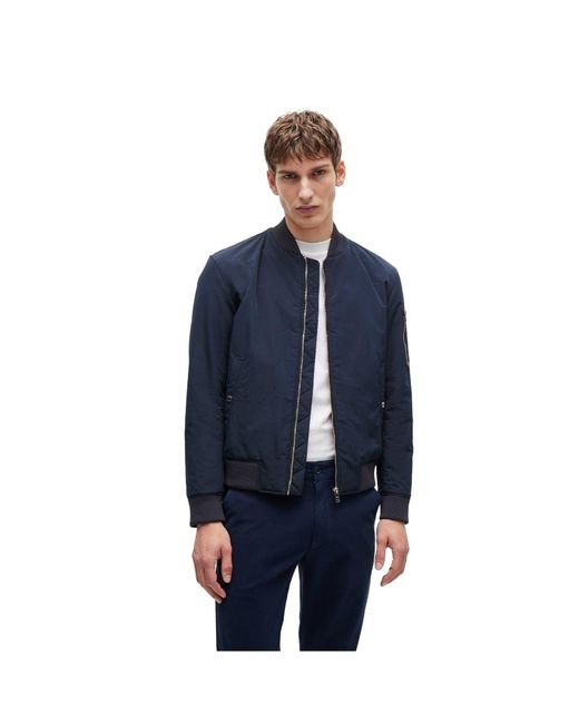 Boss Blue Solid Patterned Bomber Jacket With Zipped And Flap Pockets for men