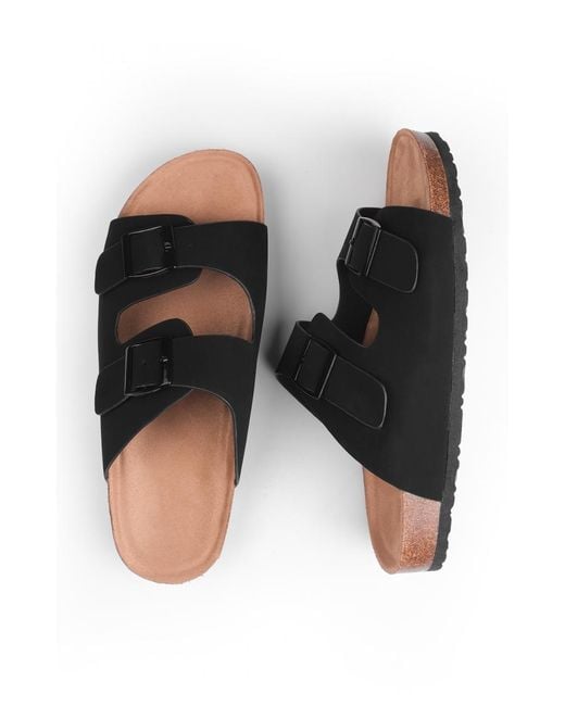 Where's That From Black 'Willow' Two Strap Flat Sandals With Buckle Detail