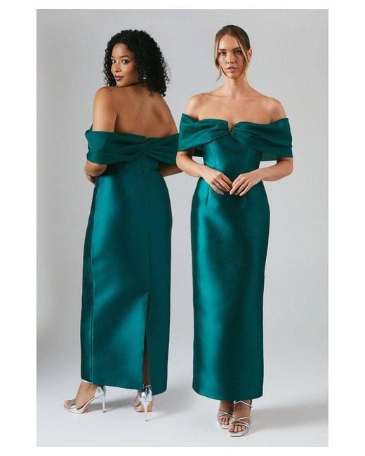 Coast Blue Twill Column Bridesmaids Dress With Organza Drape Bardot