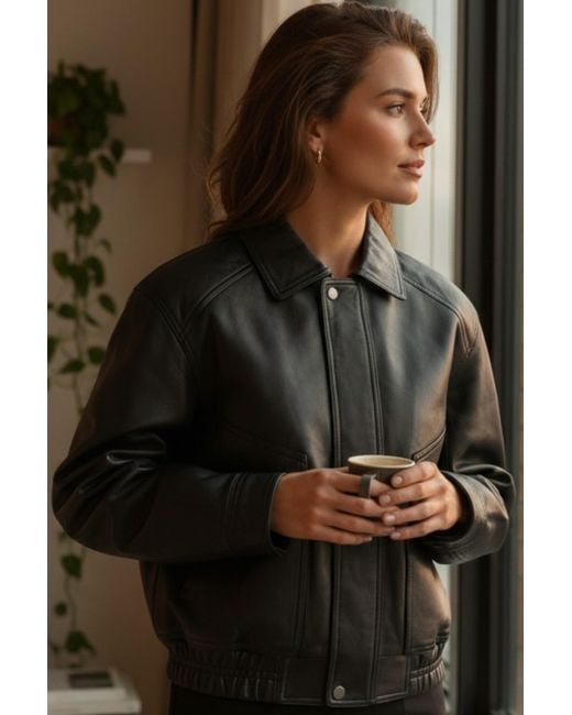 Infinity Leather Black Biker Blouson Bomber Oversized Jacket