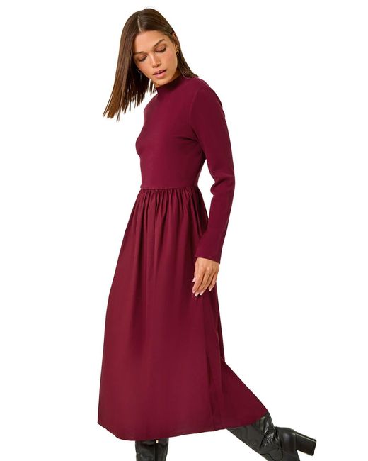 Roman Red Cotton Stretch Jersey Mix Midi Dress