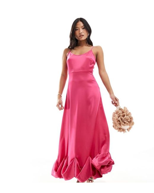 Vila Pink Satin Cami Maxi Dress With Stitch Detail Hem