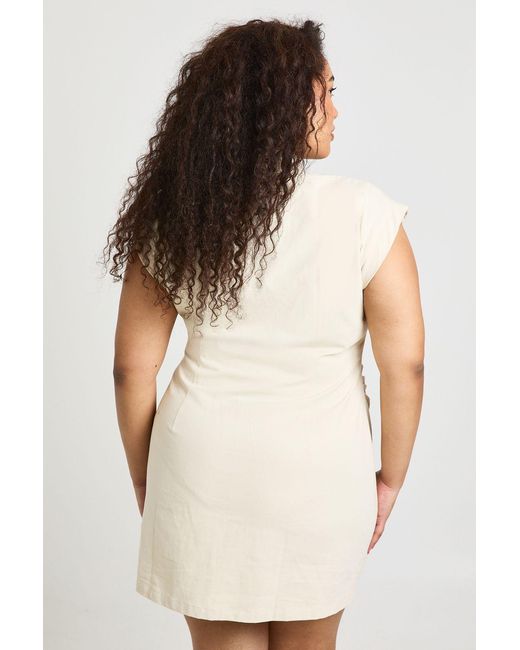 Boohoo Natural Plus Button Down Cap Sleeve Utility Dress