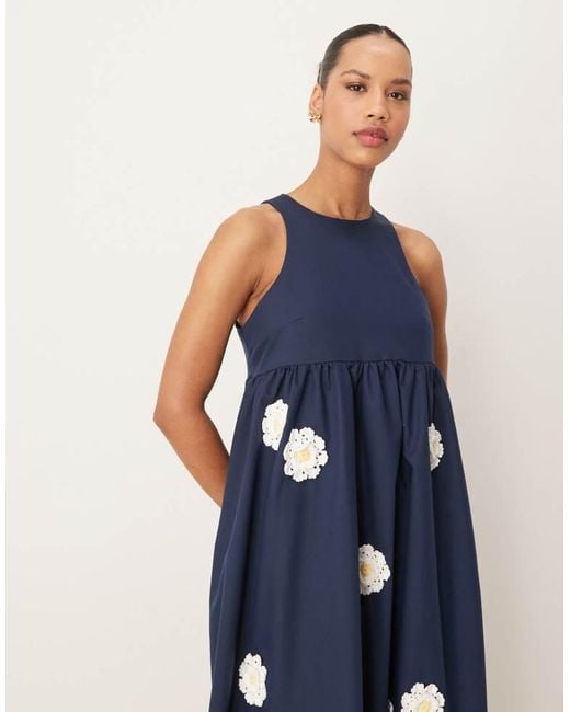 Sister Jane Blue Dream Empire Waist Embroidered Flower Midi Dress