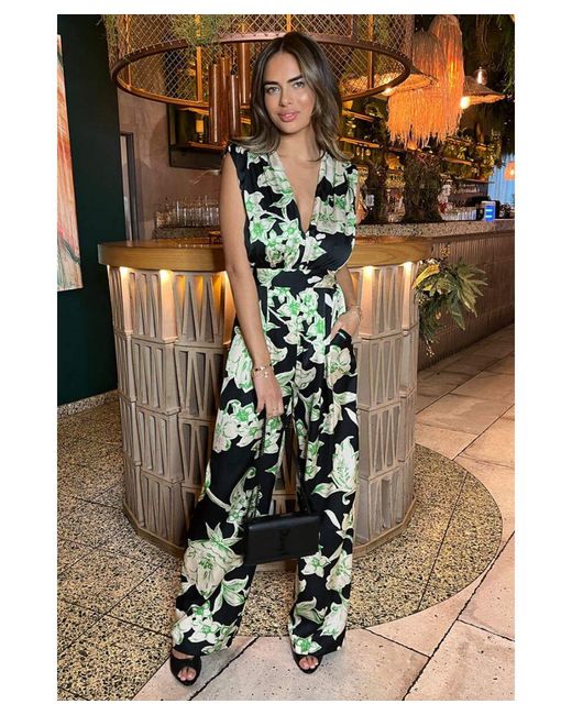 AX Paris Brown Multi Floral Print V Neck Sleeveless Jumpsuit