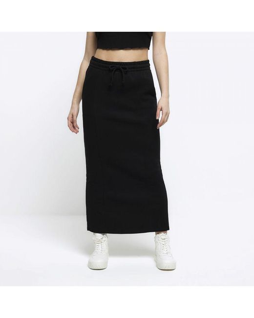 River Island Black Midi Skirt Sweat Cotton