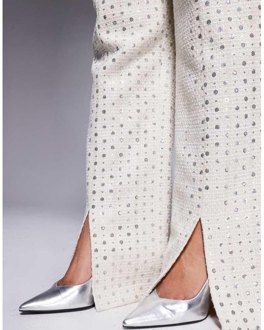 ASOS Gray Curve Co-Ord Embellished Boucle Trouser