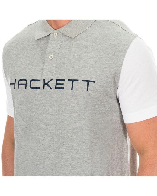Hackett Gray Short-Sleeved Polo Shirt With Lapel Collar Hmx1008B for men