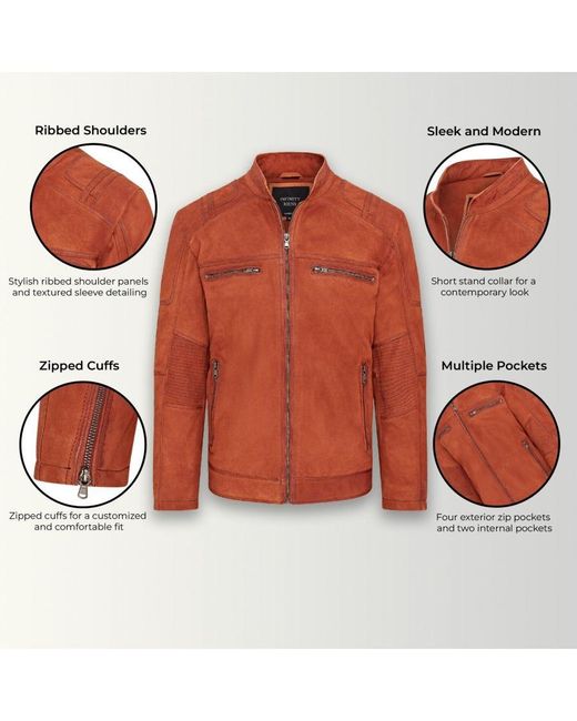 Infinity Leather Orange Buff Cafe Racer Biker Jacket for men
