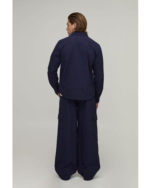 BoohooMAN Blue Regular Shirt & Straight Fit Cargo Trouser Set for men