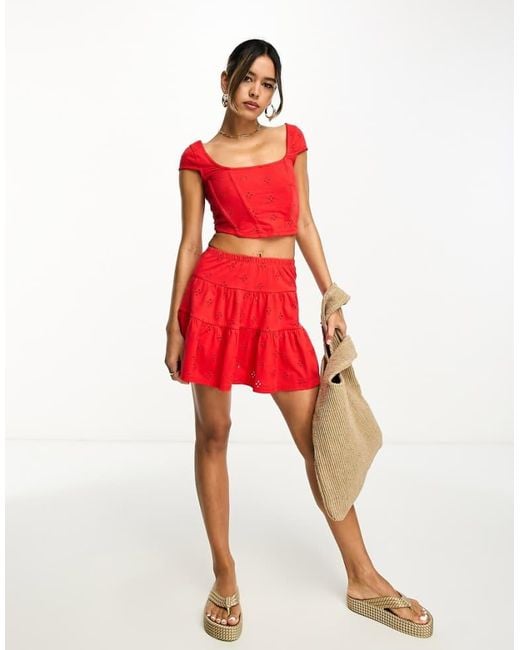 ASOS Red Flippy Broderie Mini Skirt