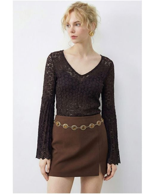Bianco Lucci Brown Elastane Blouse