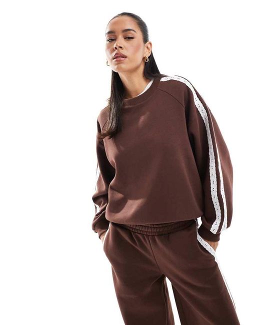 Miss Selfridge Brown Premium Lace Stripe Sweatshirt