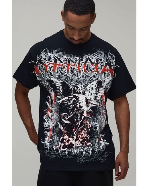 BoohooMAN Black Oversized Official Gothic Over The Seams Print T-Shirt for men
