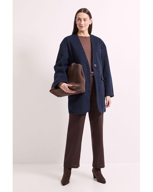 Wallis Blue Principles By Collarless Belted Wrap Coat