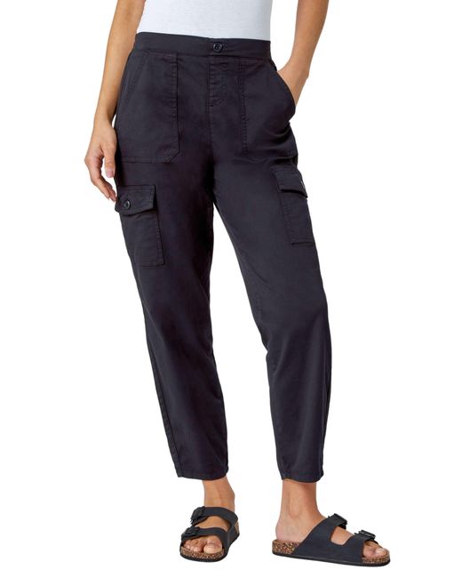 Roman Blue Casual Elastic Waist Cargo Stretch Trousers