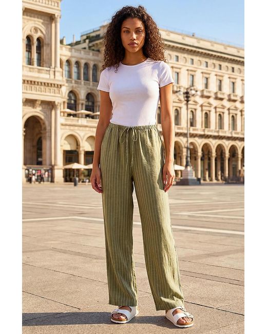 Roman Green Petite Stripe Pull On Stretch Trouser