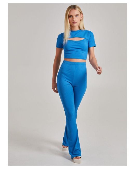 Pink Vanilla Blue Short Sleeve Ribbed Letterbox Cropped Top