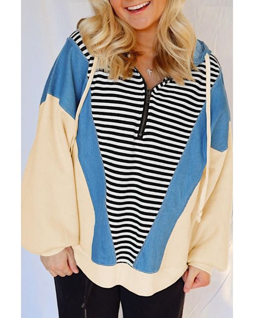 Azura Exchange Gestreepte Kleur Blok Hoodie in het Blue