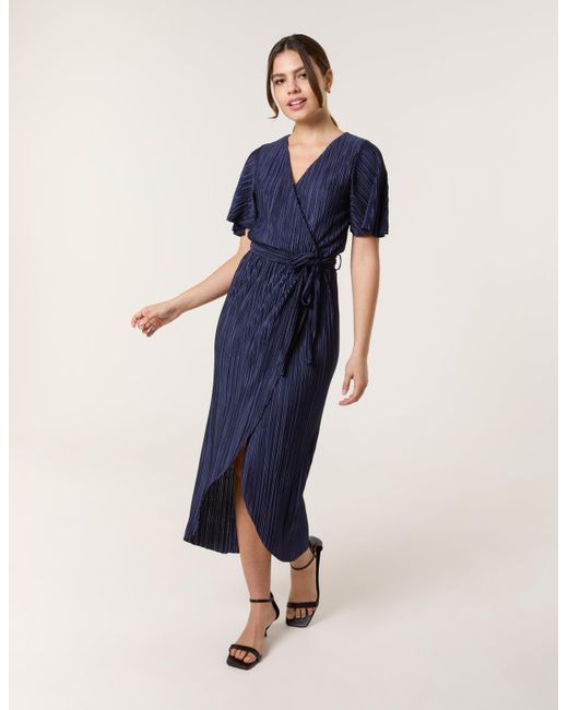 Blue Vanilla Blue Plisse Wrap Over Midi Dress