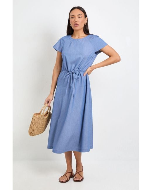 PRINCIPLES Blue Cap Sleeve Tie Waist Midi Dress