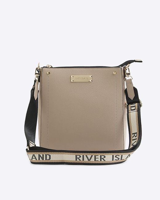 River Island Natural Messenger Crossbody Bag Textured