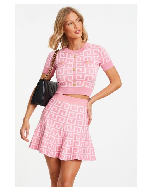 Quiz Pink Geometric Knit Mini Skirt Viscose