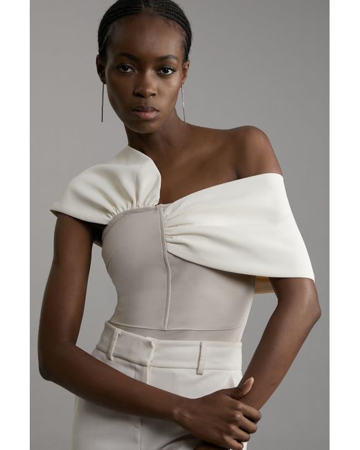 Karen Millen Brown Figure Form Bandage Knit Asymmetric Strap Top