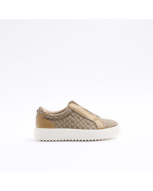 River Island White Trainers Canvas Ri Monogram Textile