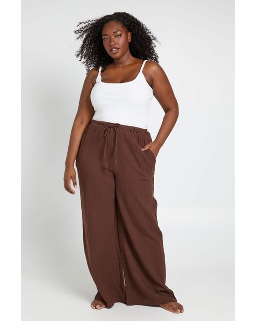 Boohoo Brown Plus Elasticated Tie Front Wide Leg Beach Trouser