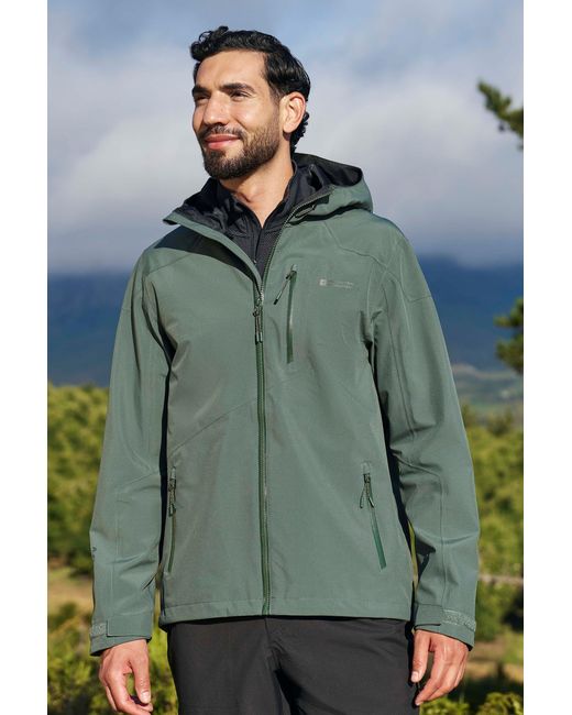 Mountain Warehouse Green 'Bachill' Waterproof Jacket Adjustable Hood Lightweight Activewear Coat for men