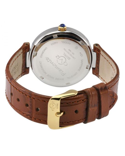 Gevril Brown Gv2 Piemonte Swiss Quartz Dial, Diamond Watch, Genuine Handmade Italian Leather