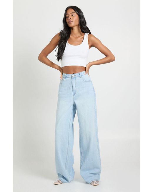 Boohoo Blue Tall Mid Waist Loose Fit Wide Leg Jean