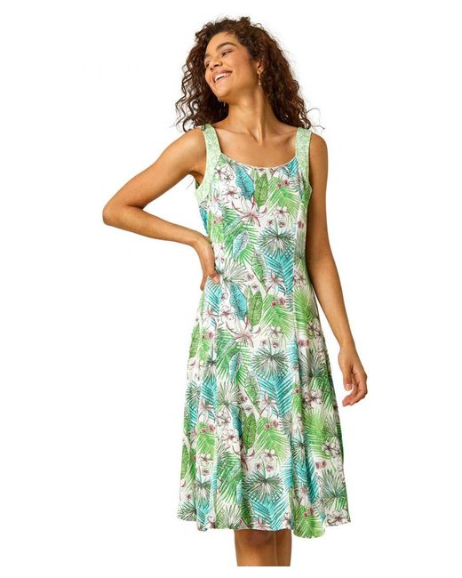 Roman Green Tropical Fit And Flare Dress
