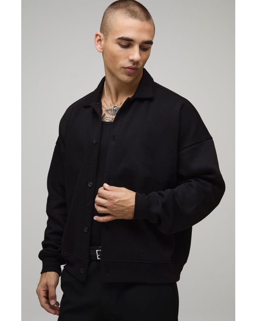 BoohooMAN Black Oversized Boxy Collar Detail Cardigan for men