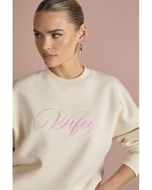 Boohoo Natural Wifey Embroidered Oversized Bridal Sweatshirt