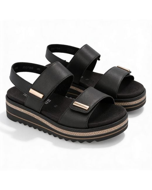 Remonte Black D0Q59 Ankle Strap Sandals Leather