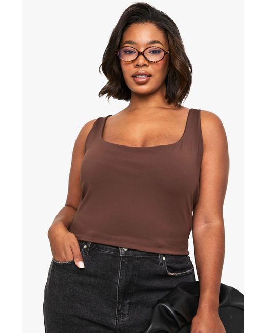 Boohoo Brown Plus Sculpt Scoop Neck Tank Top