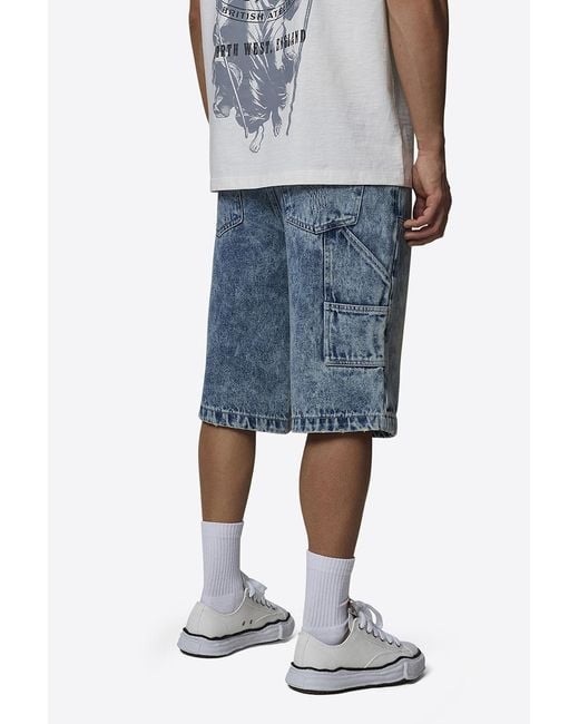 Good For Nothing Blue Baggy Washed Denim Carpenter Shorts for men
