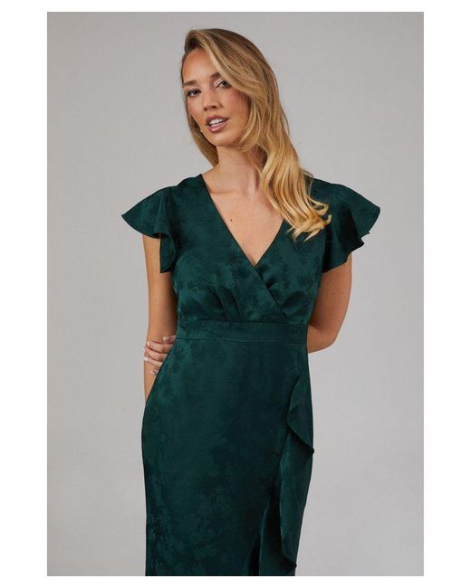 Oasis Satin Jacquard Ruffle Hem Midaxi Bridesmaids Dress in Green | Lyst UK