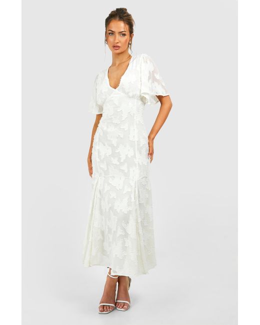Boohoo White Burnout Floral Angel Sleeve Midaxi Dress
