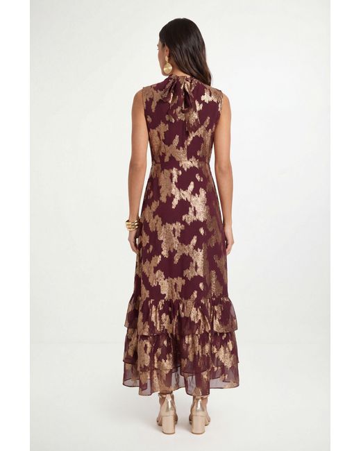Wallis Purple Metallic Ruffle Hem Maxi Dress