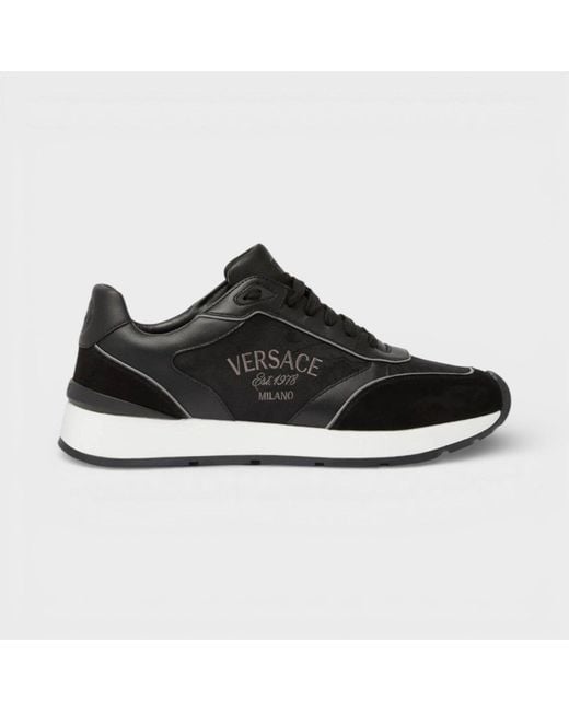 Versace Black Leather Mix Sneakers for men