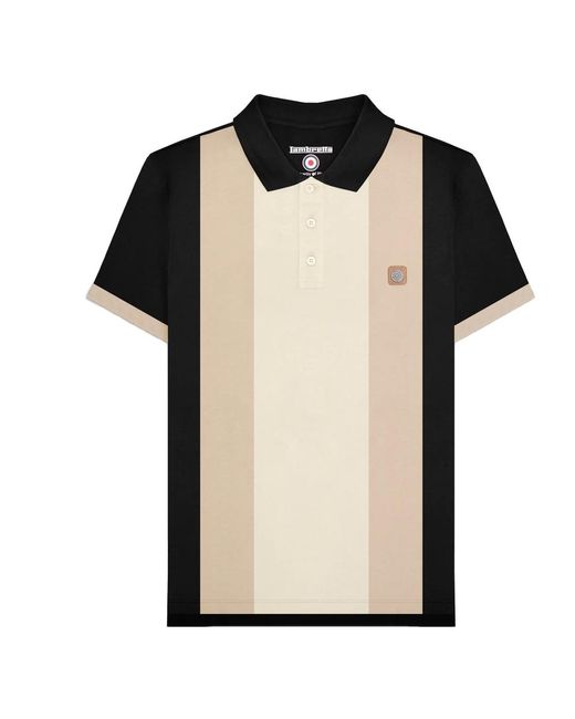 Lambretta Black Vintage Panelled Polo Shirt Cotton for men