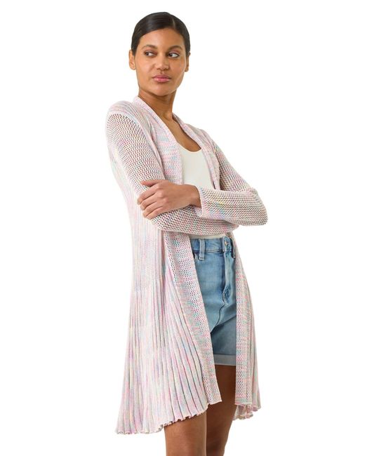 Roman Multicolor Pointelle Longline Cardigan