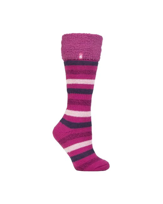 Heat Holders Purple Ladies Multicoloured Striped Patterned Long Wellington Boot Thermal Socks